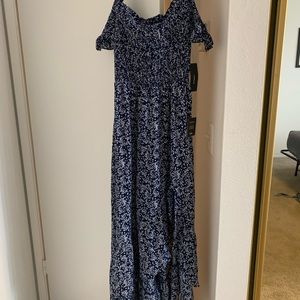 Navy Blue off the shoulder Floral Dress - Lulus